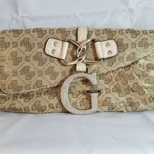 Guess Metallic Gold Logo Clutch
